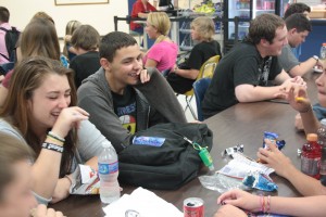Students enjoy their time in the cafeteria.
