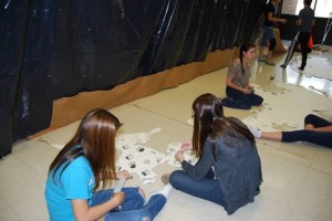 SGA members decorating a wall for Spirit Week last year,