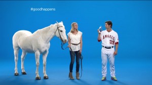 Booth with Angels' pitcher C.J. Wilson in a Head and Shoulders commercial.